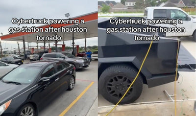 휴스턴 토네이도 동안 테슬라 사이버트럭이 주유소에 전력을 공급하다: 주요 기능 엿보기