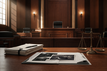Empty courtroom with legal documents representing Tesla bias trial