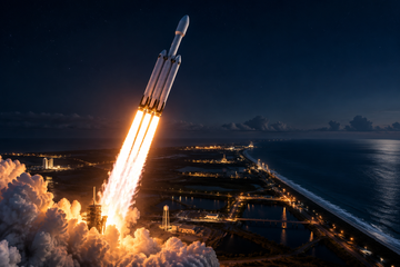 SpaceX Falcon Heavy launches NROL-97 spy satellite at night from Kennedy Space Center