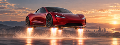Reports: Tesla Unveils SpaceX-Developed Flying Roadster, 2028 Target