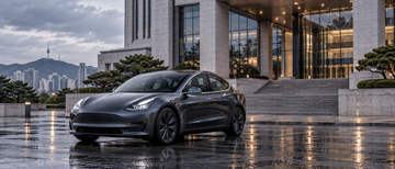 Tesla Model 3 parked outside Seoul courthouse after FSD refund lawsuit dismissal