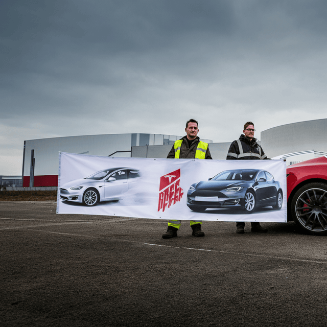 Tesla Giga Berlin Unveils Banner of Solidarity Amidst Intensifying Legal Battle with IG Metall
