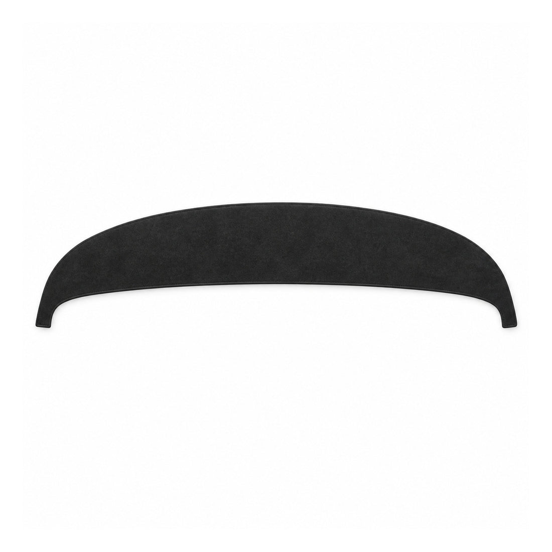 Black suede-fabric Half-Wrapped Tesla dashboard mat with a curved open lower edge, one mat on white.