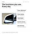 Five mirror functions: power adjustment, power folding, heating, memory and electronic auto-dimming