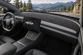 Full-cabin installation illustration of the All-Inclusive suede-fabric dashboard mat with a lower connecting strip around the exposed grey front trim.