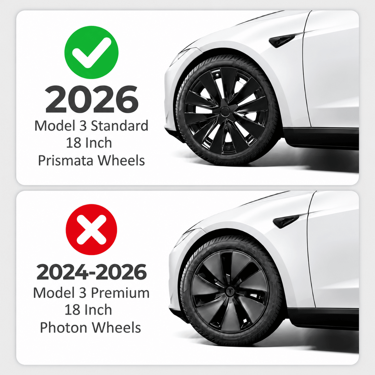 18" V-Spoke Full-Coverage Wheel Covers for Tesla Model 3 Standard 2026+ (Set of 4) - Tesery Official Store