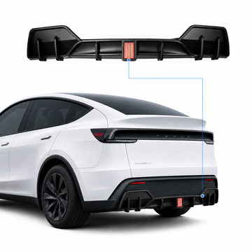 Rear Bumper Lip Spoiler & Diffuser with Flashing LED Pilot Brake Light for Model Y Juniper