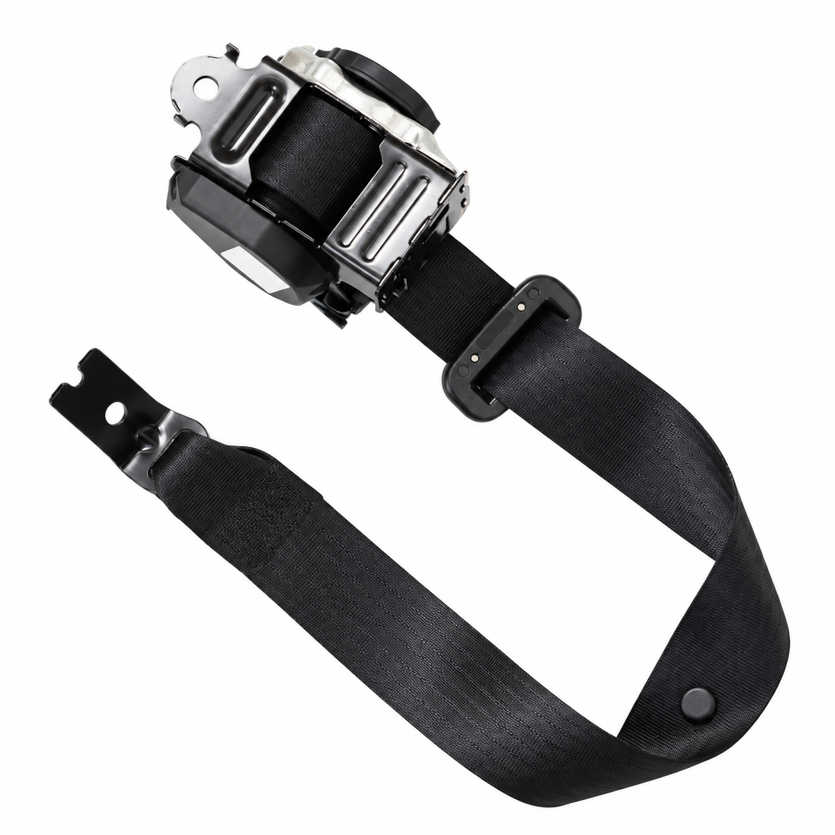 Rear seat belt retractor assembly with polyester webbing and latch plate for Tesla Model Y