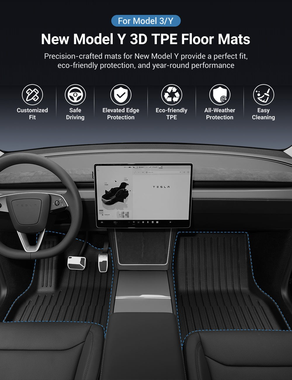 All Weather 3D TPE Floor Mats for Tesla New Model Y - Tesery Official Store
