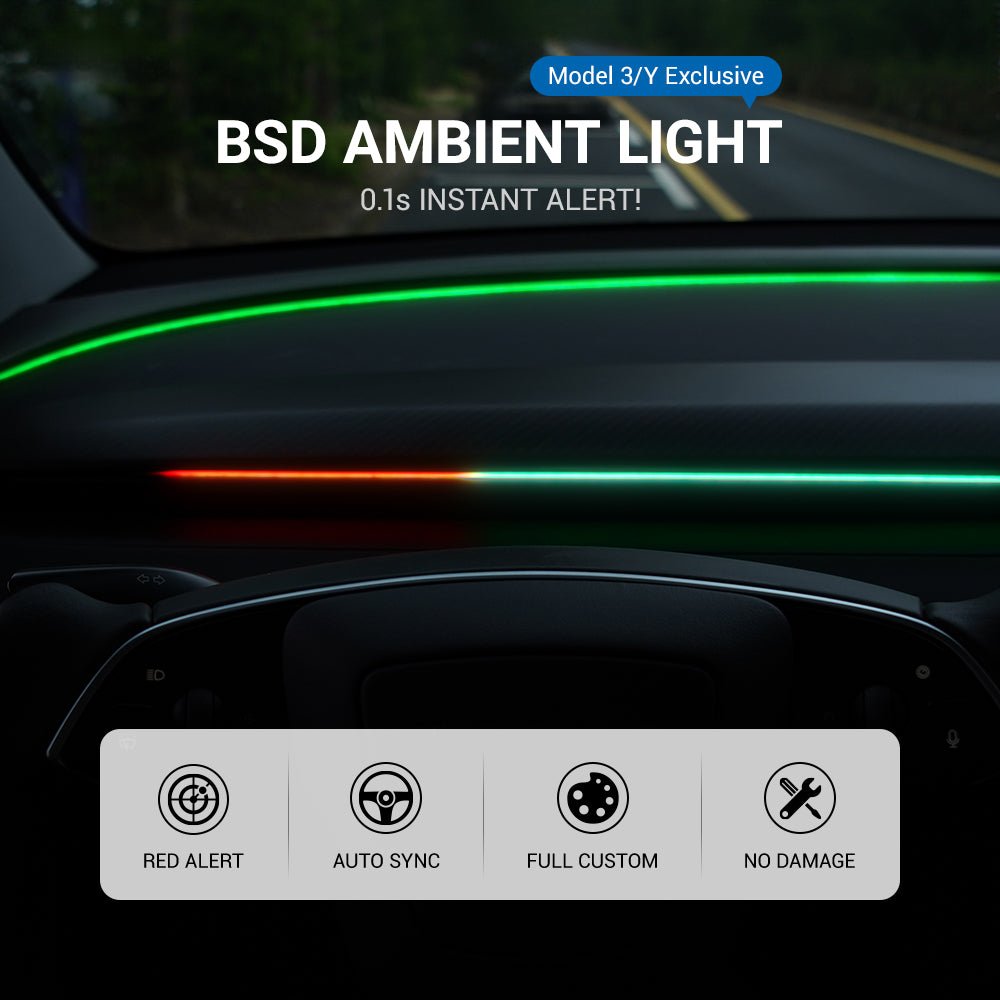BSD Blind Spot Monitor RGB Ambient Lighting for Model 3/Y | OEM Screen Control - Tesery Official Store