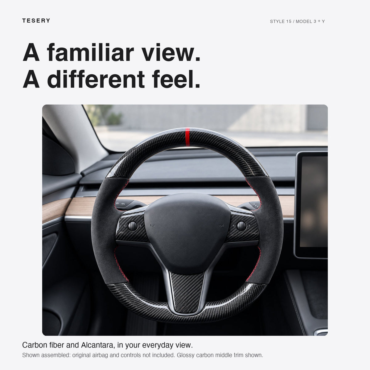 Carbon Fiber Alcantara Round Steering Wheel for Model 3 / Y【Style 15】 - Tesery Official Store
