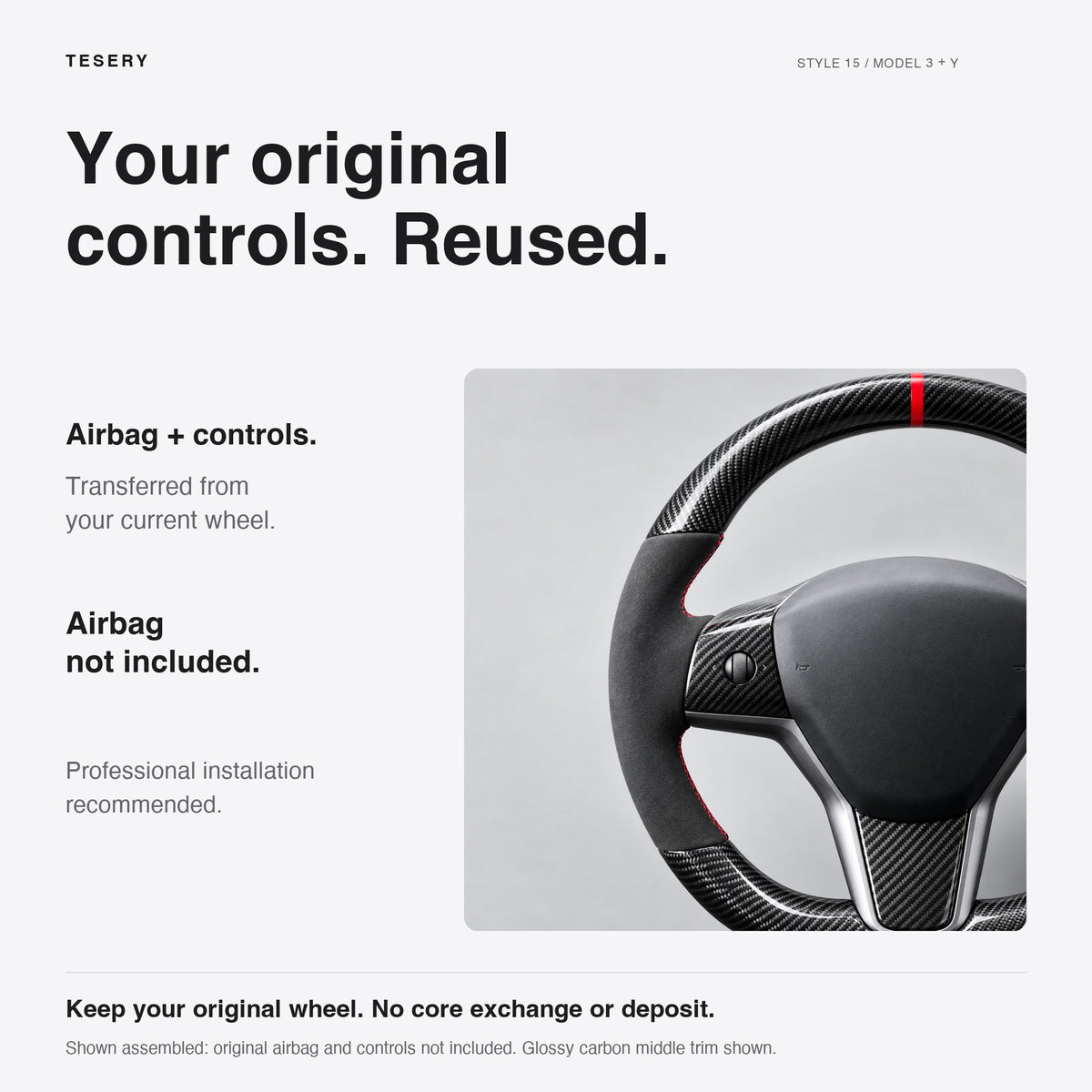 Carbon Fiber Alcantara Round Steering Wheel for Model 3 / Y【Style 15】 - Tesery Official Store
