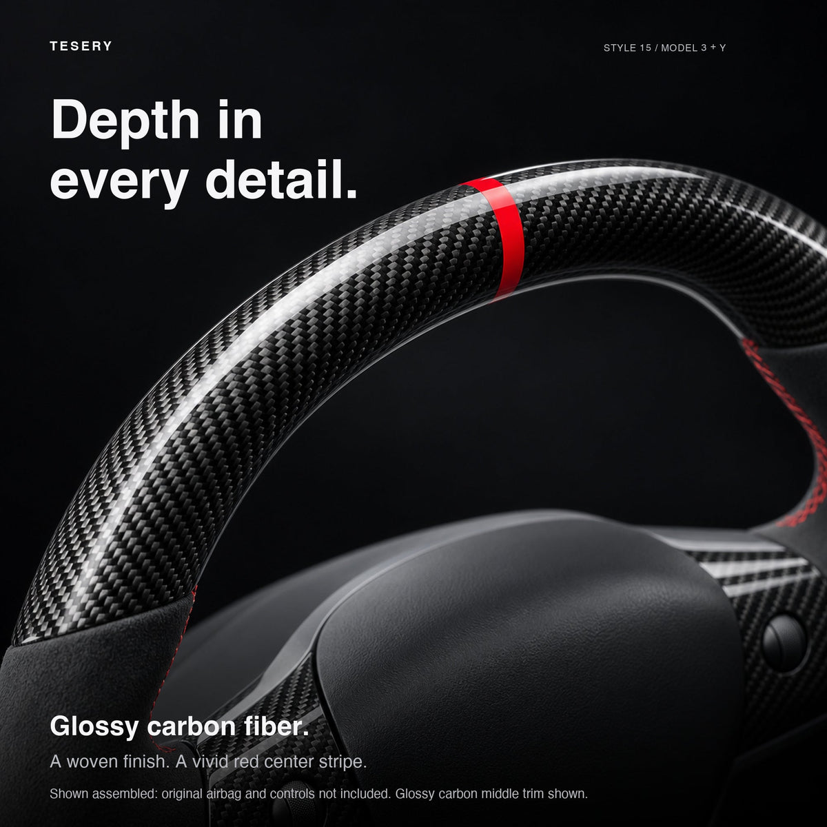 Carbon Fiber Alcantara Round Steering Wheel for Model 3 / Y【Style 15】 - Tesery Official Store