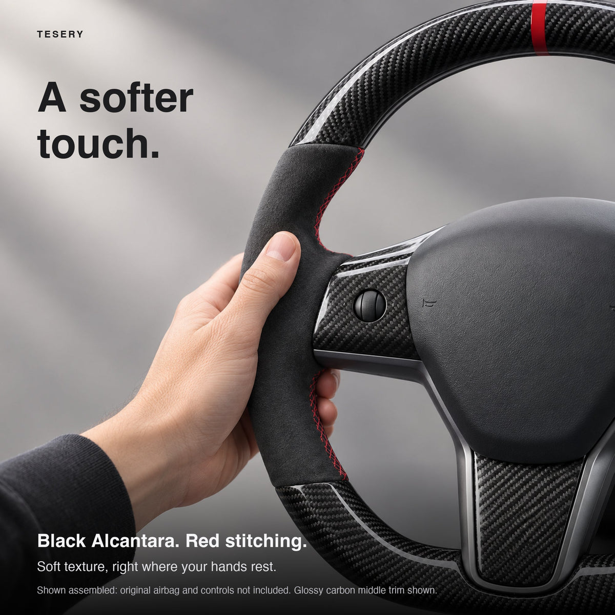 Carbon Fiber Alcantara Round Steering Wheel for Model 3 / Y【Style 15】 - Tesery Official Store
