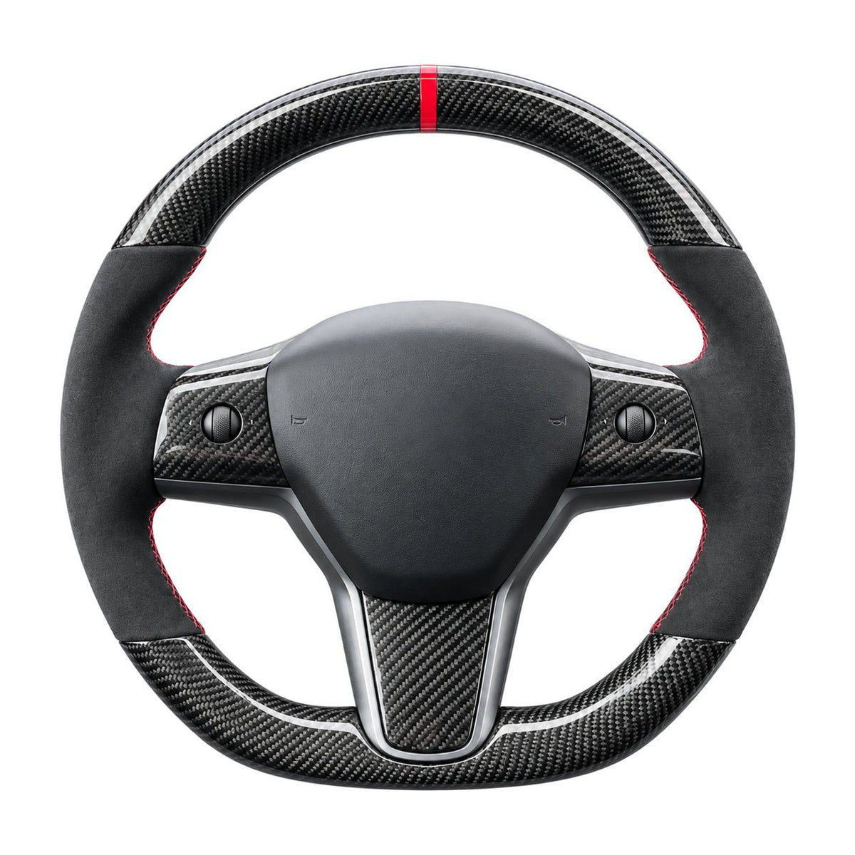 Carbon Fiber Alcantara Round Steering Wheel for Model 3 / Y【Style 15】 - Tesery Official Store