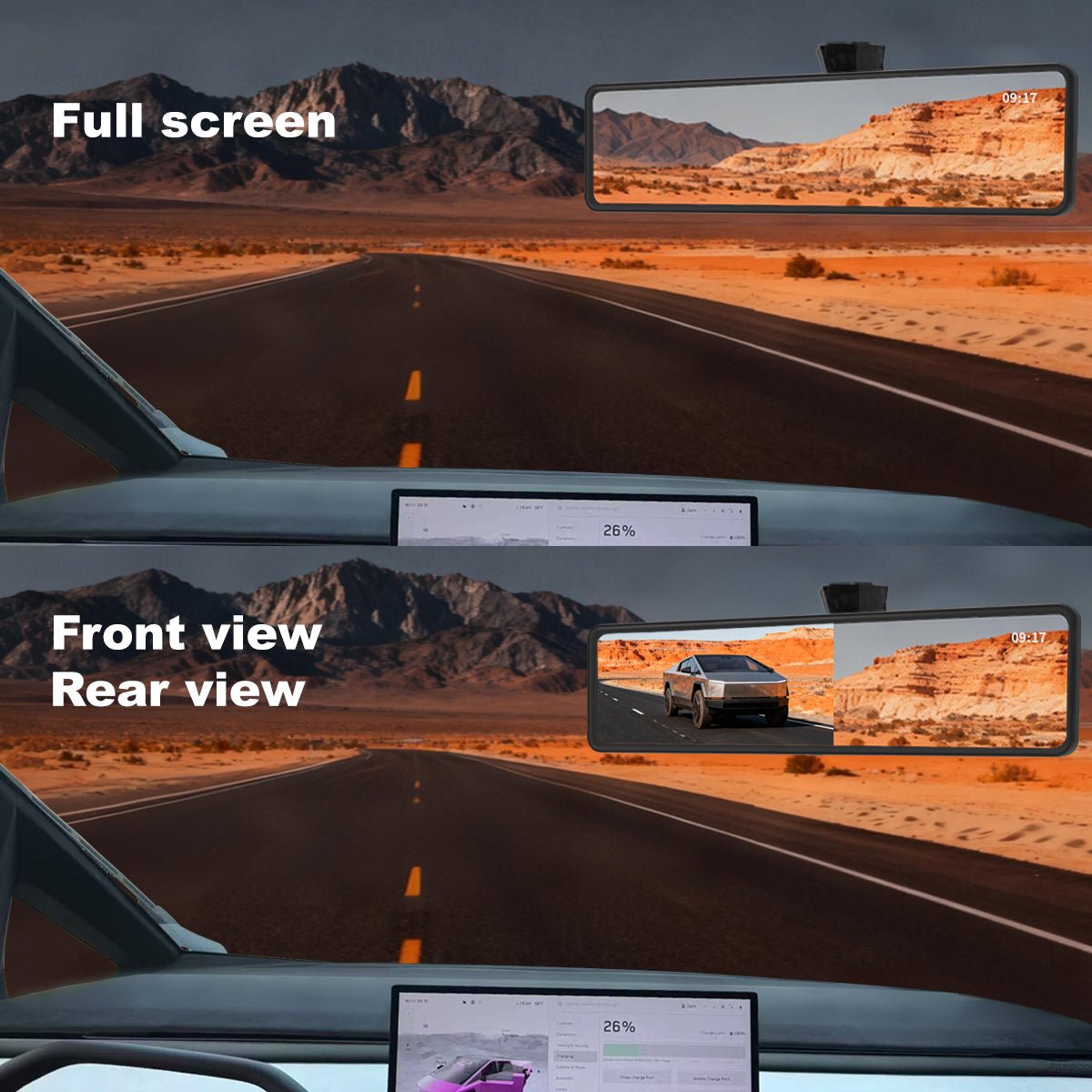 Cybertruck 11.26" Streaming Rearview Mirror | 2K Dual Dashcam & 105° Expanded Vision - Tesery Official Store