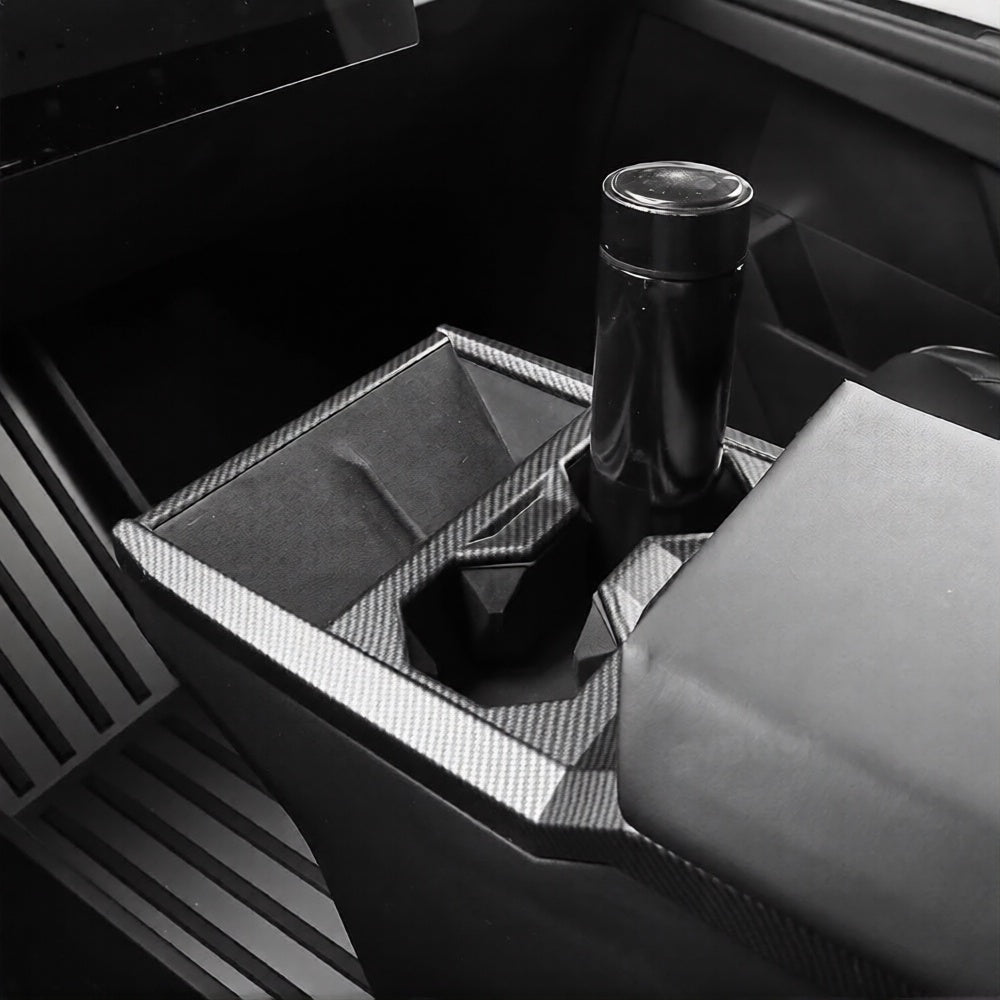 Cybertruck Center Console Cup Holder ABS Carbon Fiber Style Protective Overlay - Tesery Official Store