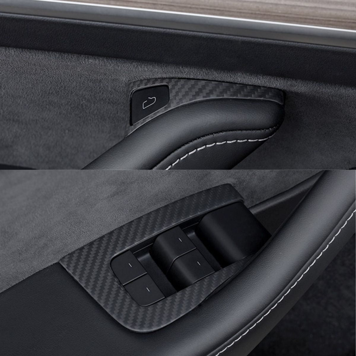 Dry Carbon Fiber Window & Door Switch Covers for Model Y / Model 3 Highland（Left Hand Drive） - Tesery Official Store