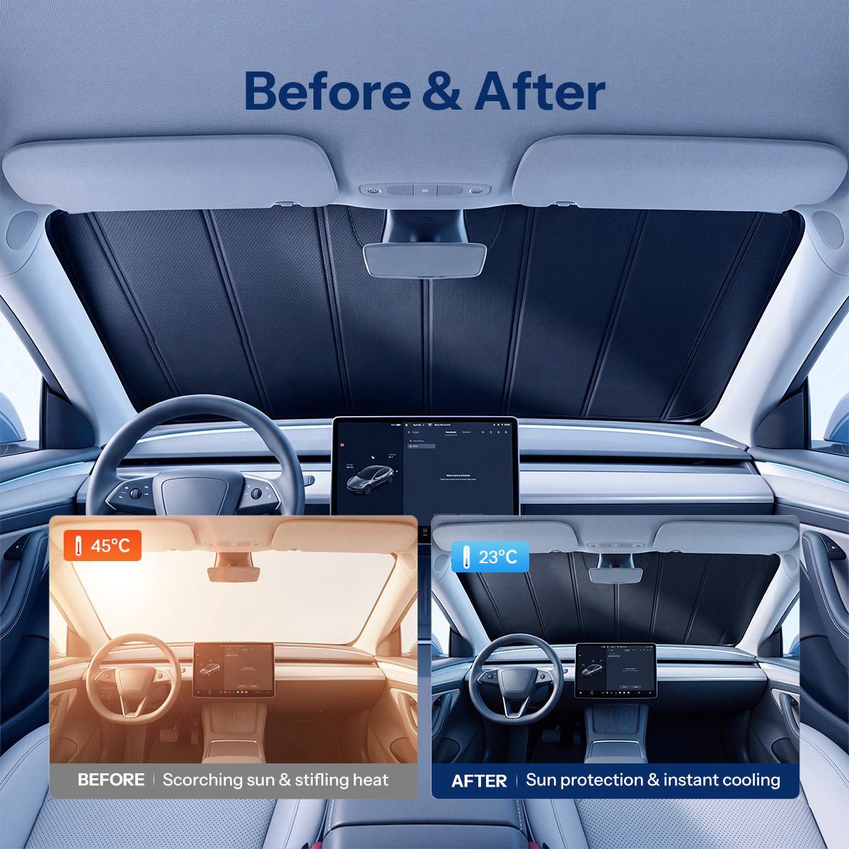 Foldable Front Windshield Sunshade for Model 3 & Model Y - Tesery Official Store