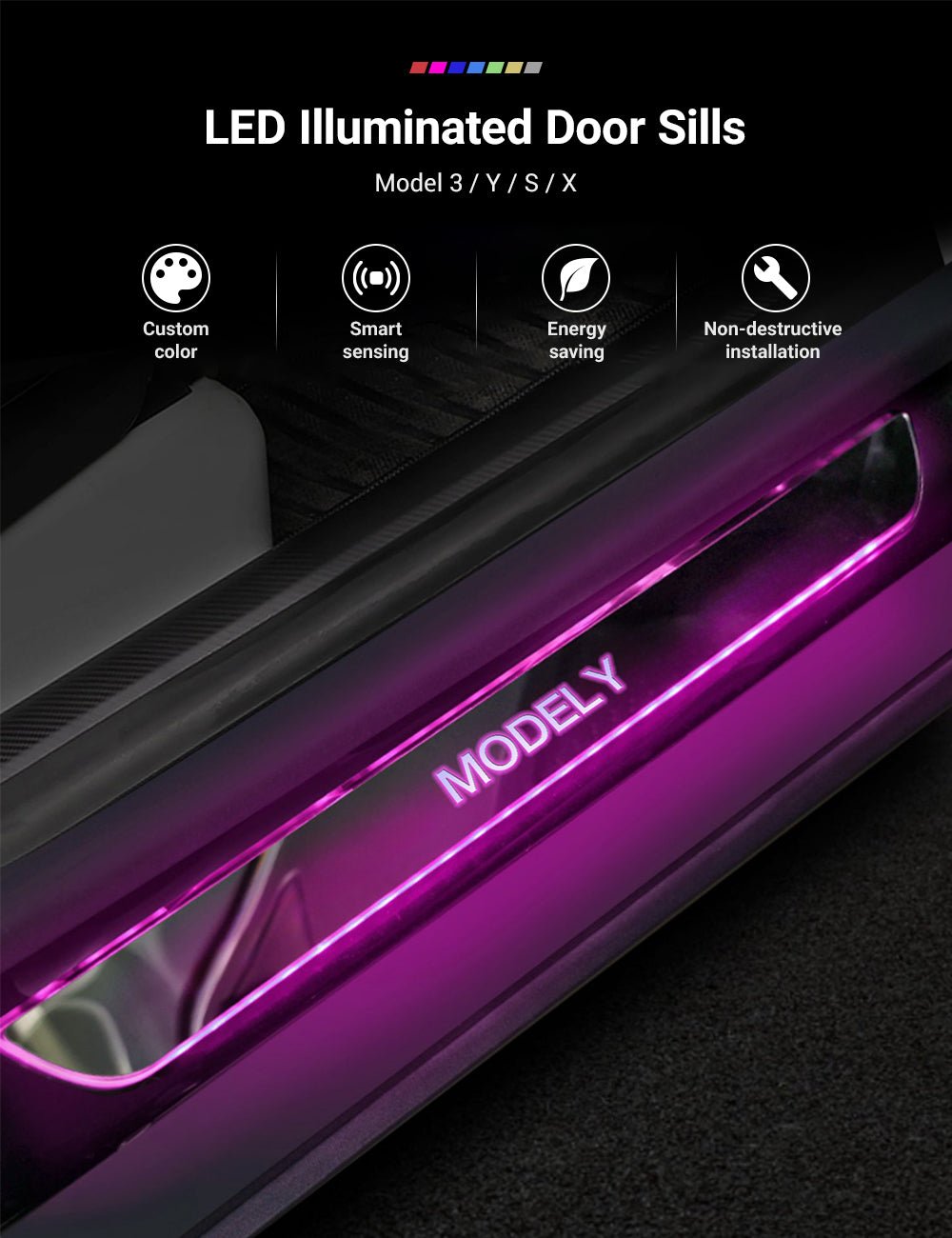 LED Colorful Lights illuminated Door Sills for Tesla Model Y/3/S/X - Tesery Official Store