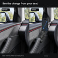 Before-and-after illustration showing a phone mount added beside the driver door handle