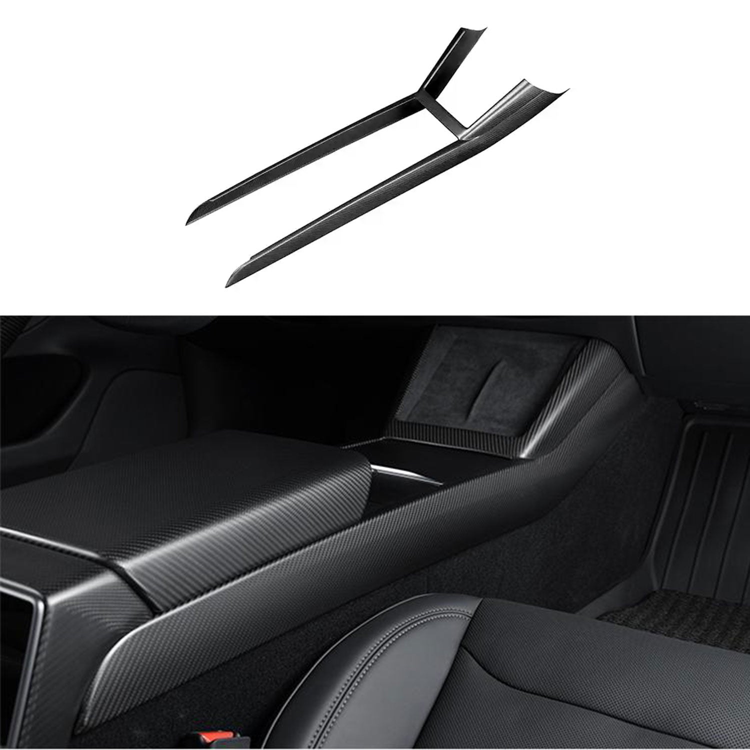 Real Dry Carbon Fiber Center Console Combo Side Panel & Charging Pad Overlay for Model 3 Highland & New Model Y - Tesery Official Store