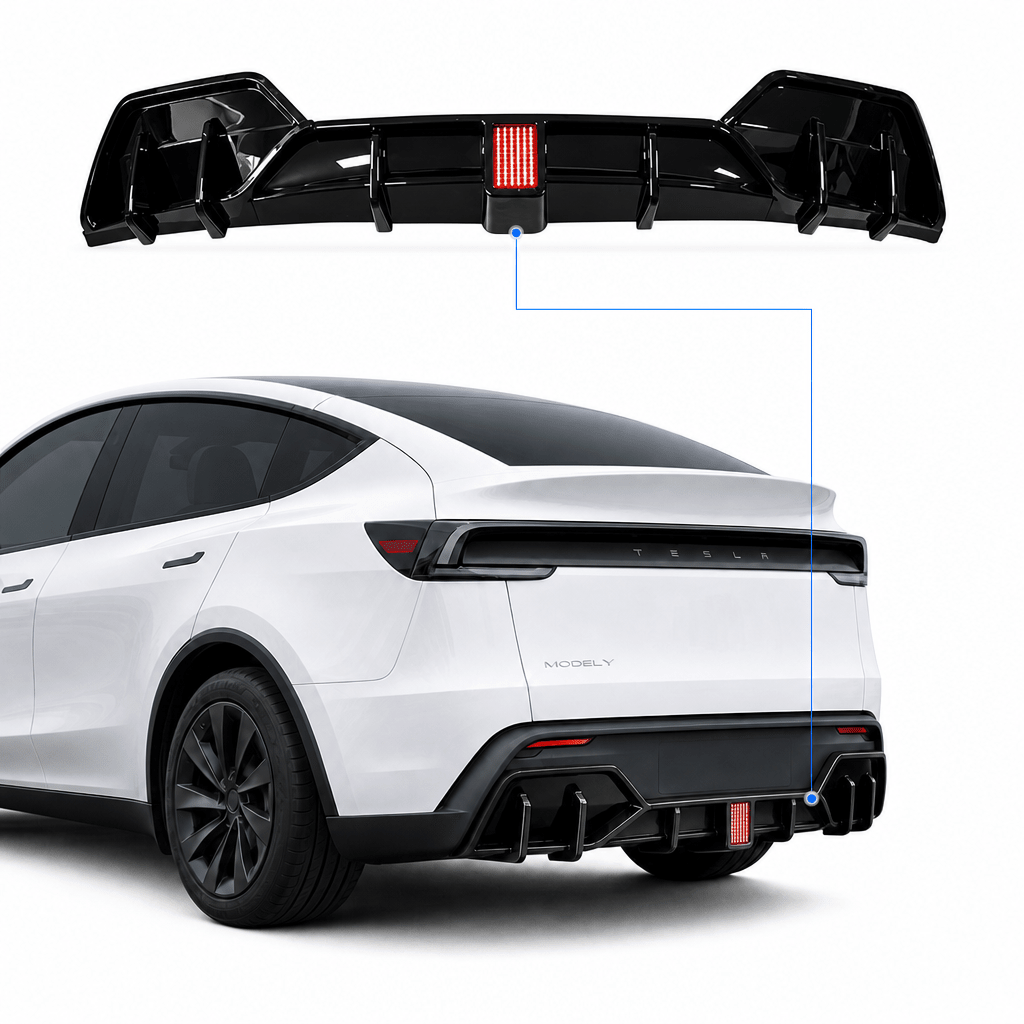 Rear Bumper Lip Spoiler & Diffuser with Flashing LED Pilot Brake Light for Model Y Juniper - Tesery Official Store