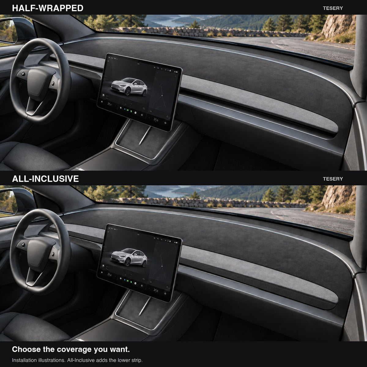 Suede-Fabric Dashboard Mat for Tesla Model 3 Highland, Model Y Juniper & YL - Tesery Official Store