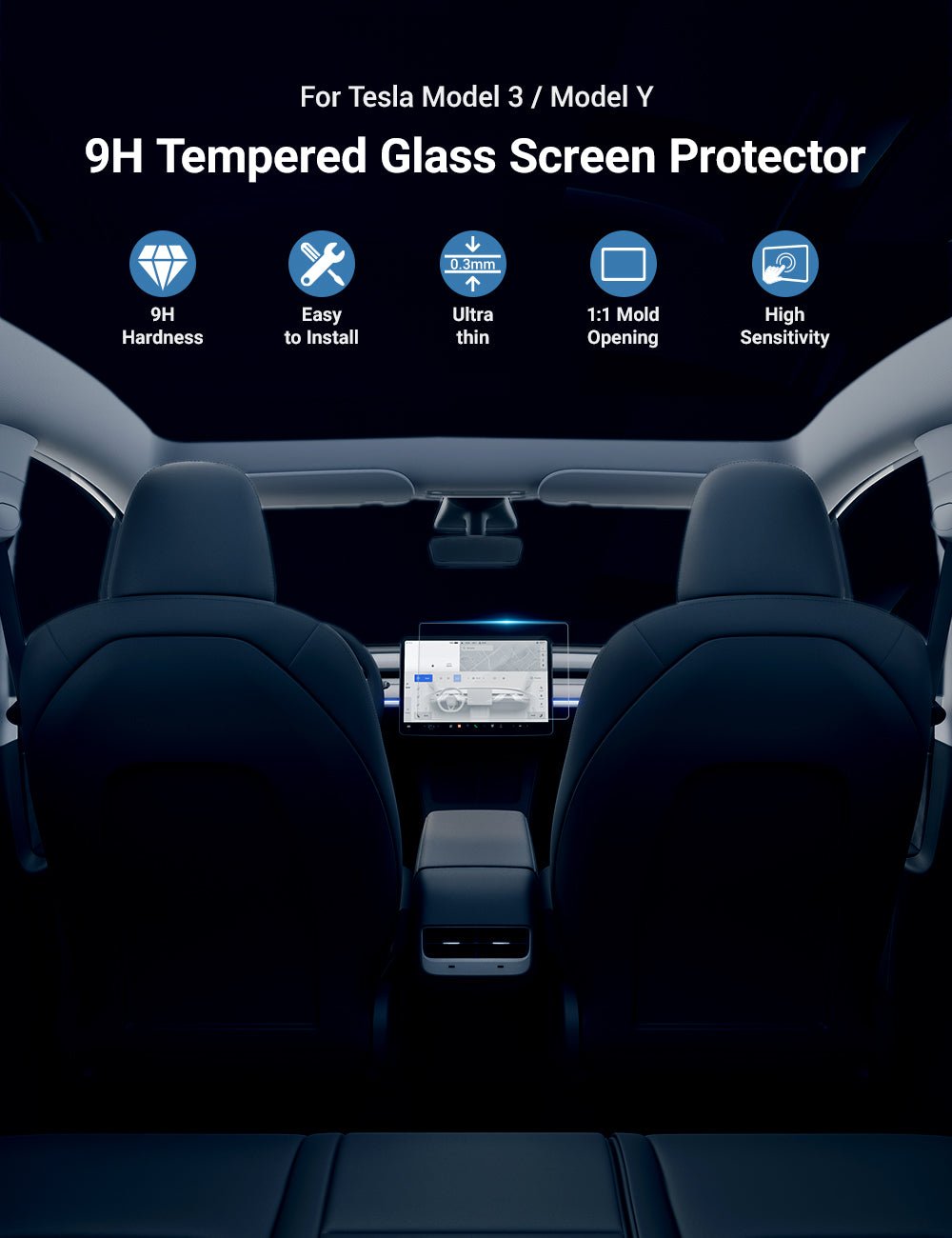 Tempered Glass 9H Screen Protector for Tesla Model 3 / Y - Tesery Official Store