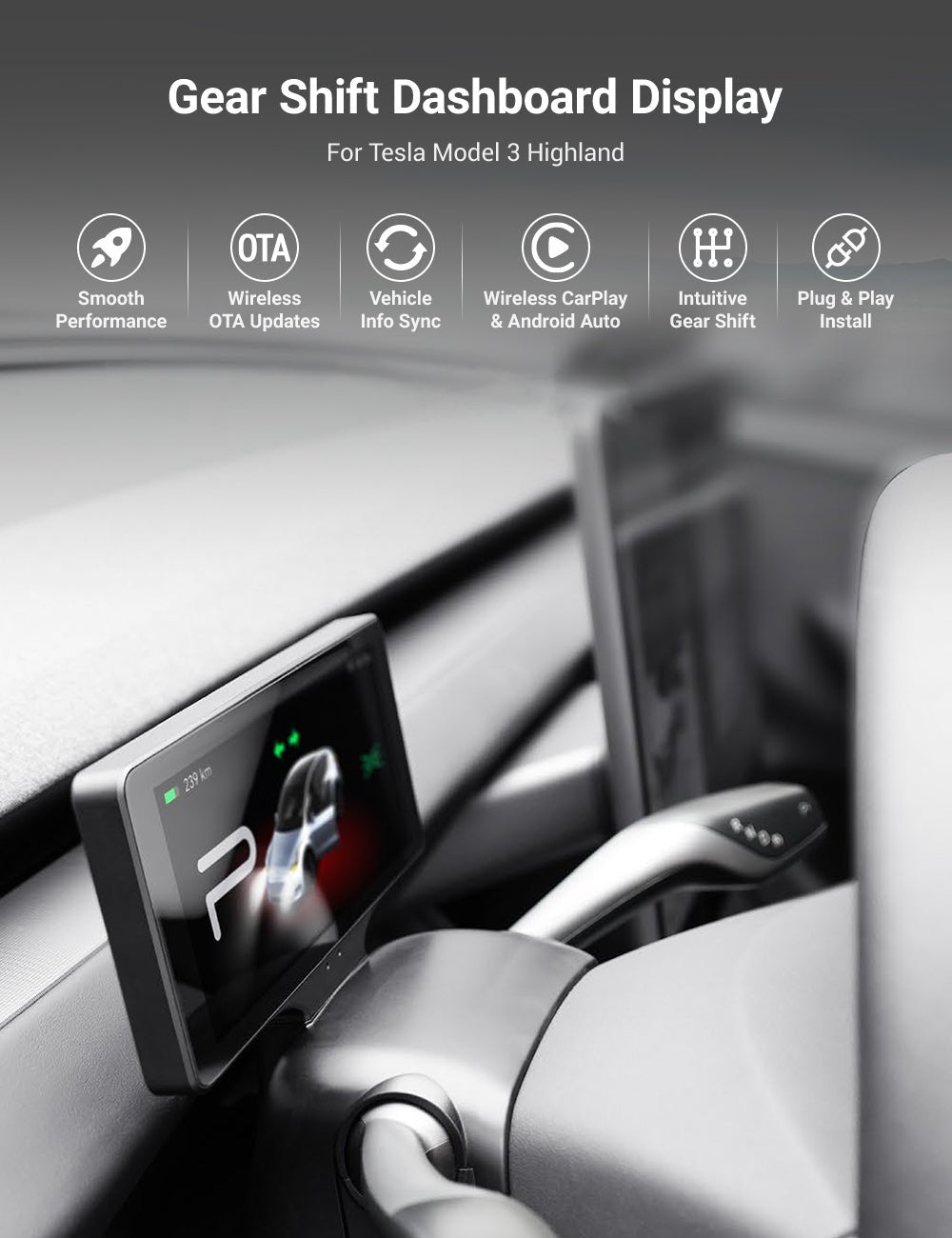 TESERY 7 Inch Gear Shift Touch Screen Dashboard Display for Tesla Model 3 Highland - Tesery Official Store