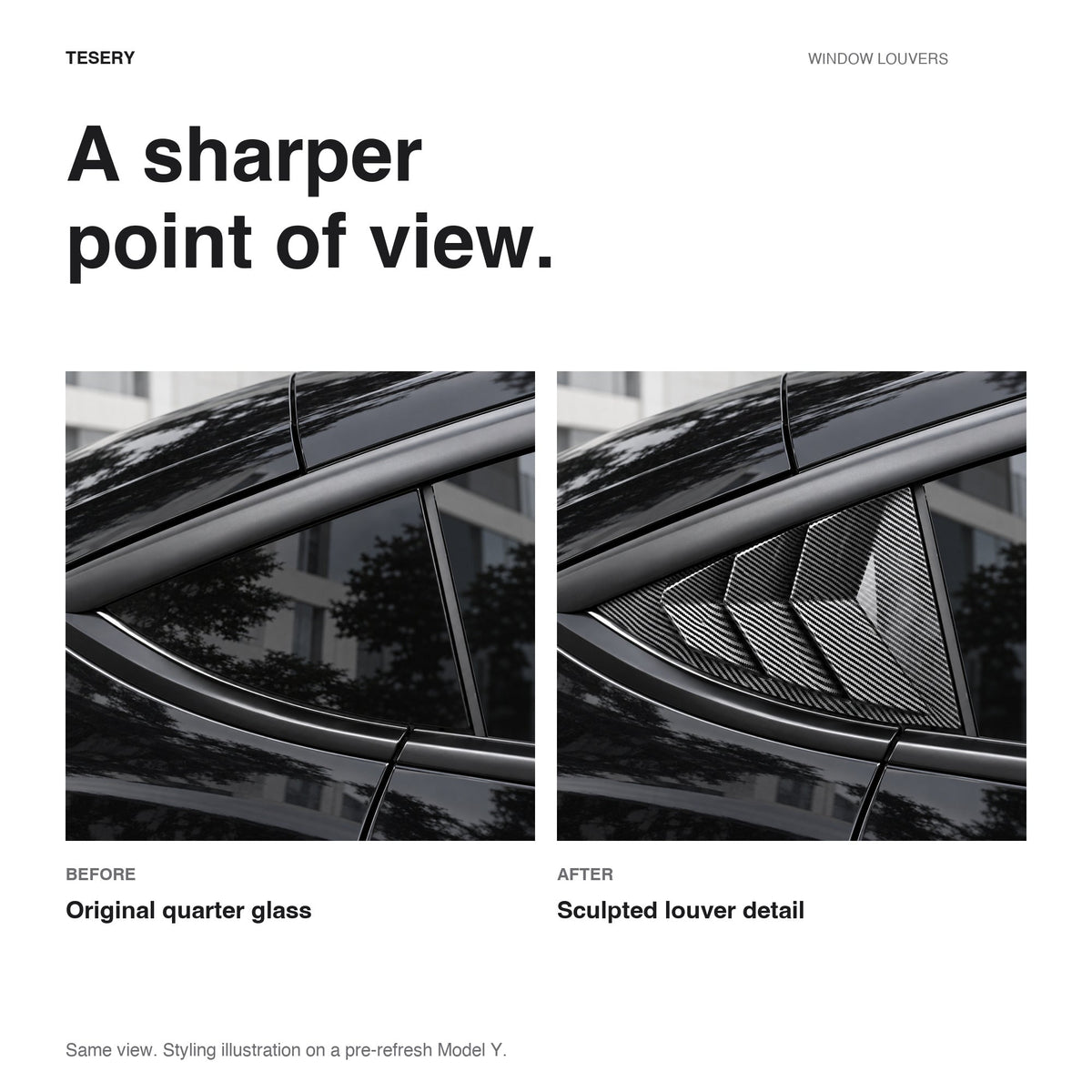 TESERY Rear Side Window Louvers Cover for Model Y | 3 Finishes | 2-Pack - Tesery Official Store