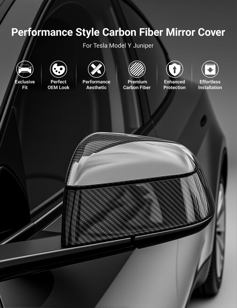 TESERY Side Mirror Cover for Tesla Model Y Juniper ( OEM Style ) - Dry Carbon Fiber Exterior Mods - Tesery Official Store