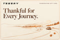 TESERY Thanksgiving digital gift card using the official TESERY logo, ivory and copper autumn road artwork, and the message Thankful for Every Journey