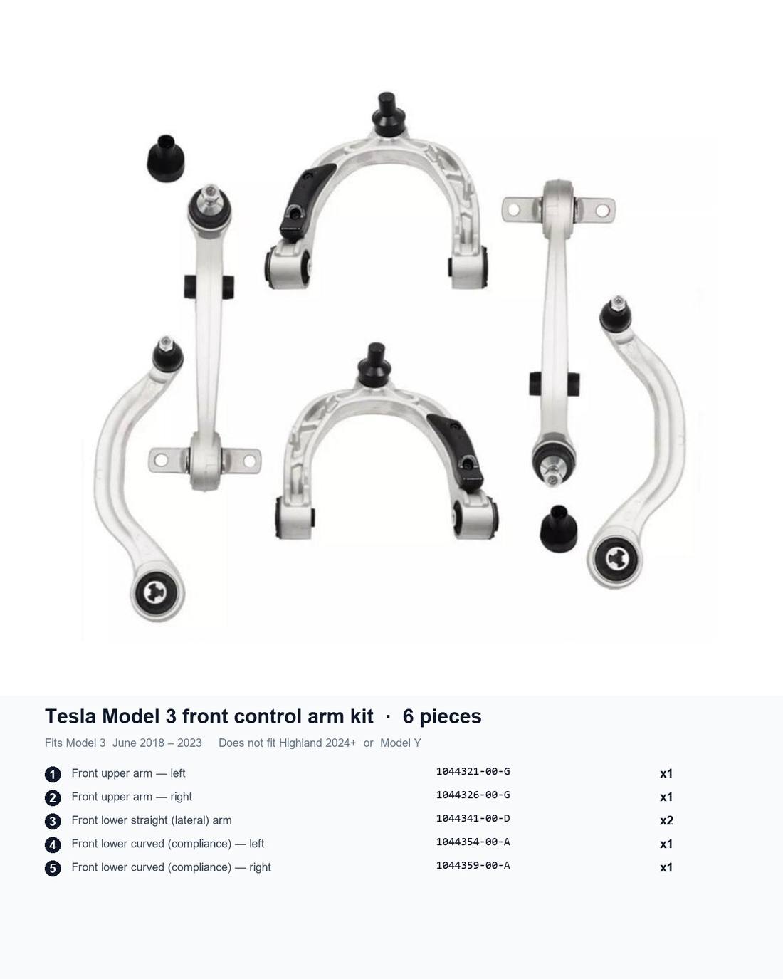 Upper Control Arm Kit 6 - Piece Set for Tesla Model 3 (OE: 104432100G, 104434100D, 104435400) - Tesery Official Store