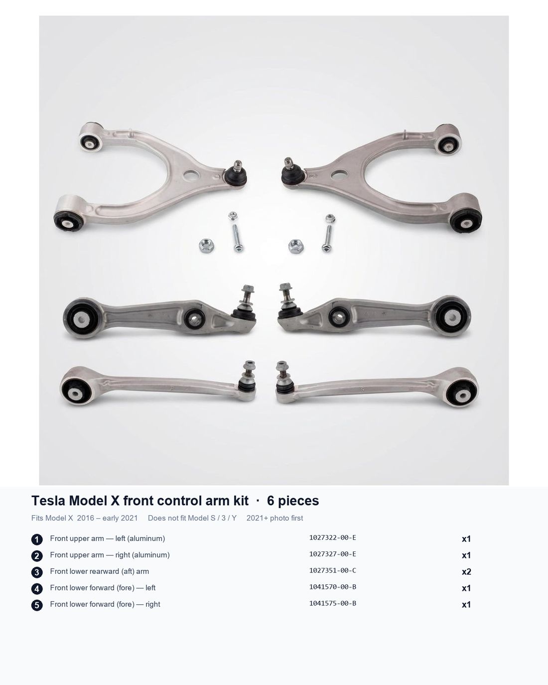 Tesla Model X Front Control Arm Kit, 6-Piece (2016–2021) - Tesery Official Store