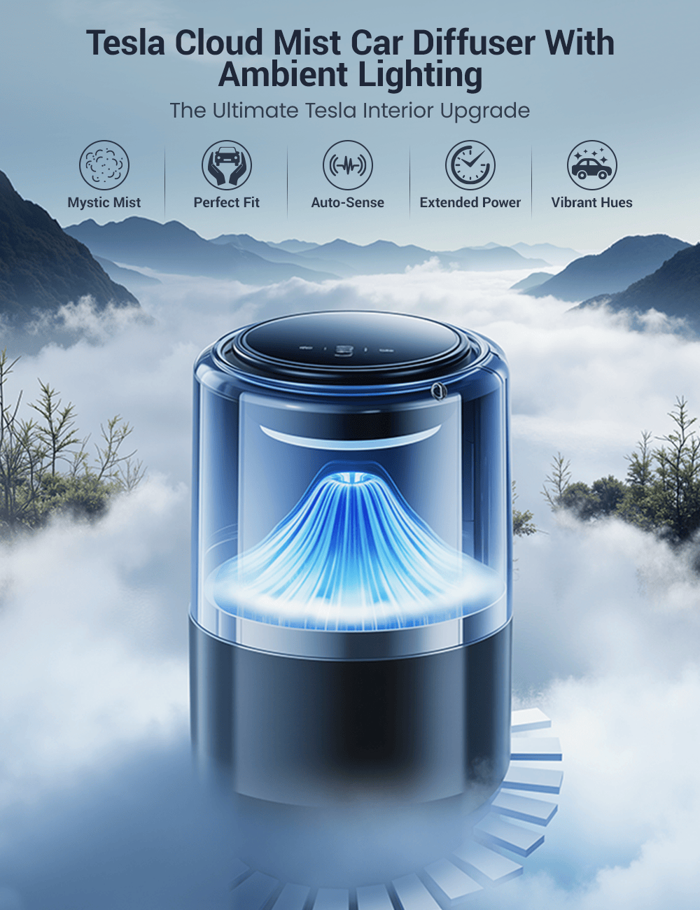 Tesla Model Y/3/S/X Cloud Mist Car Diffuser With Ambient Lighting - Tesery Official Store