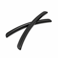 Two curved black wheel arch protector strips crossed on a white background