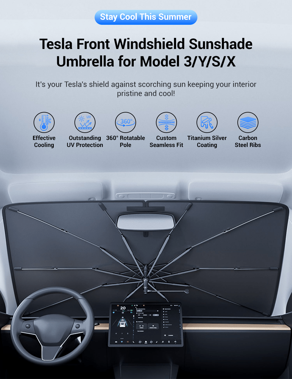 Windshield Sun Shade Umbrella for Tesla Model 3/Y/S/X - Tesery Official Store