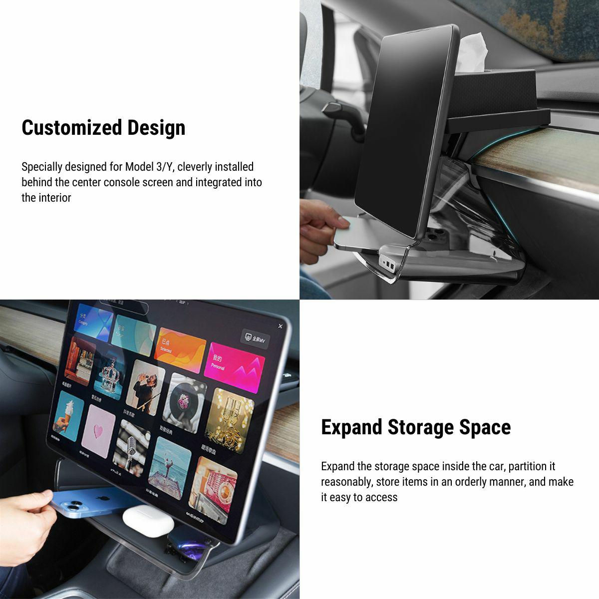 Center Console Organizer Under Screen Storage for Tesla Model 3 & Model Y - Tesery Official Store