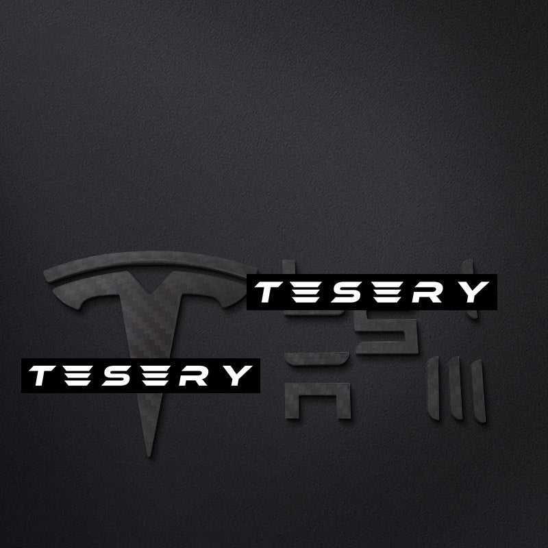 TESERY Logo Cover Front Badge Rear Letters Emblem for Tesla Model 3 / Y - Real Carbon Fiber - Tesery Official Store