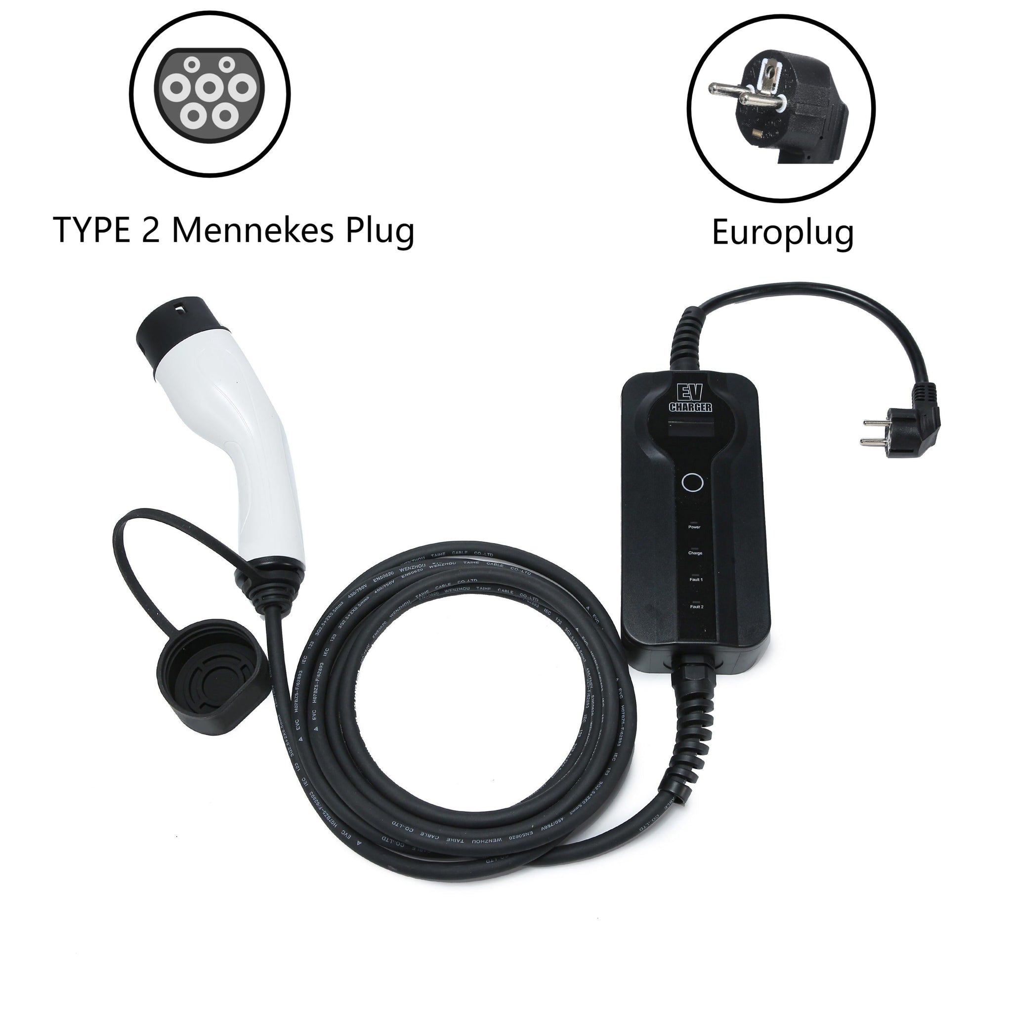 TESERY Portable Type 2 Mennekes EV Charger Europlug|32ft - Tesery Official Store