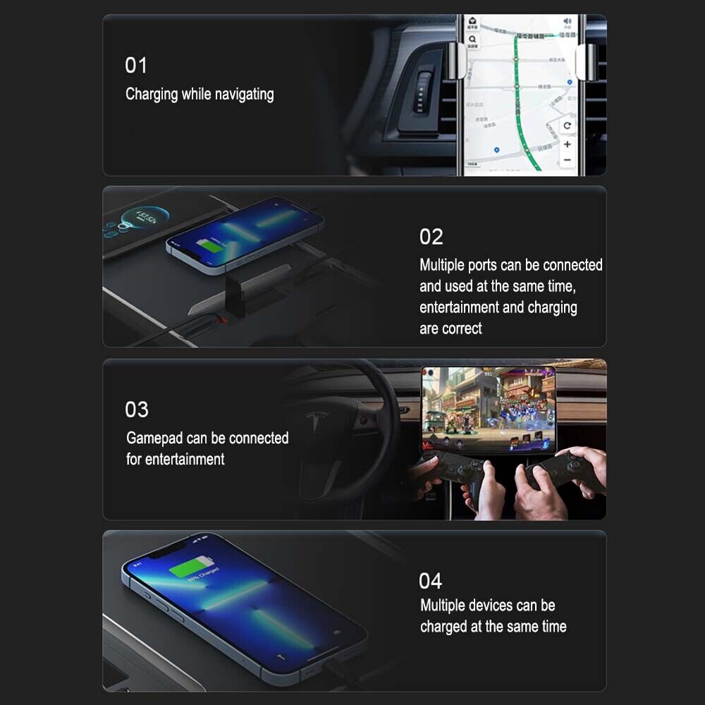 Center Console USB Hub for Model 3/Y | Retractable Cable | LED Light | 3 Configs - Tesery Official Store